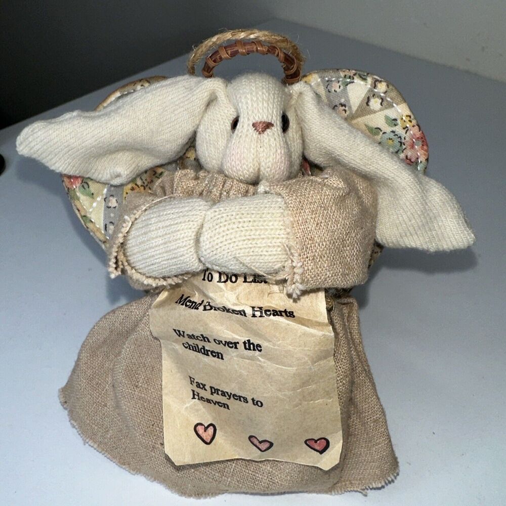 VTG LITTLE LOPS Guardian Angel Bunny Fabric Quilt 1st Ed Collect doll ornament